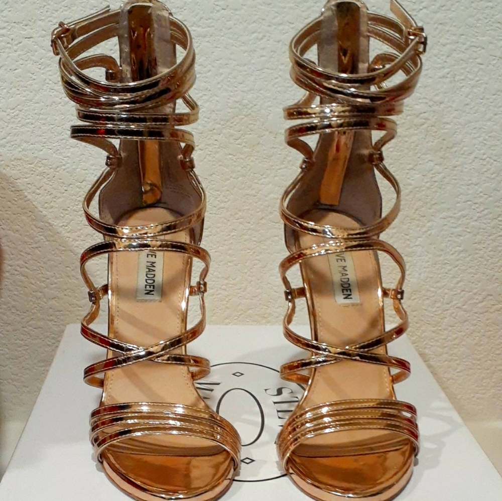 Gold strappy heels